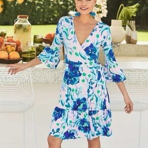 Lilly Pulitzer Misha Wrap Dress Pink Tropics Sweet Pea Print in Size XS